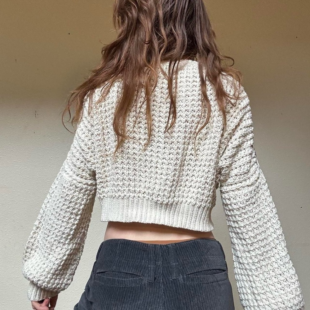 Patchwork Granny Square Knit Cropped Sweater - image 6